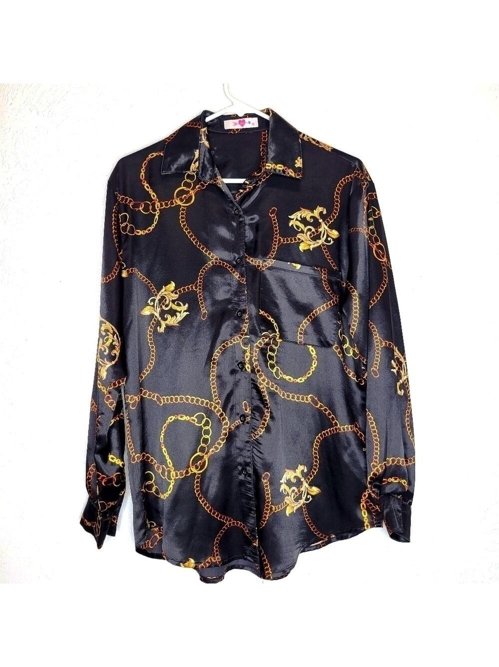 Buddy Love Chain Detailed Black Button Down Shirt Women's Size XSmall